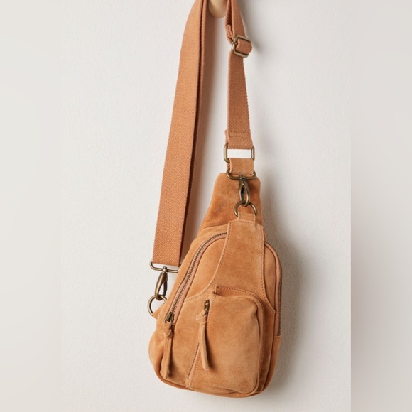 Free People Handbags - Free People Hudson Suede Crossbody Bag pirate gold NWT